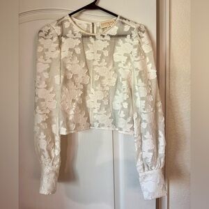Sezane Ecru (White) Floral Lace Blouse